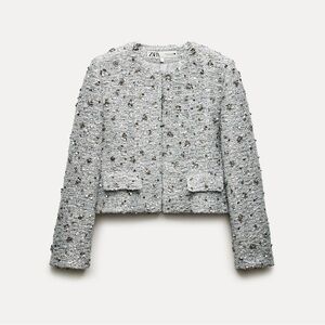 Zara Women's Gray Lined  Sequin Jacket